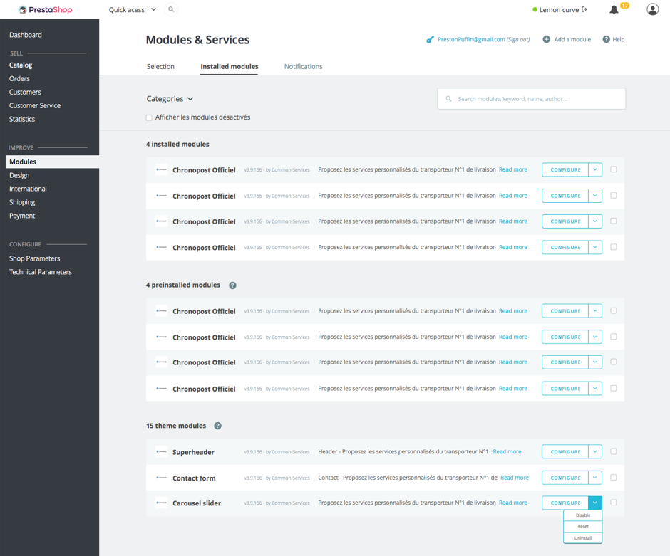 1.7 Module page, Installed modules tab