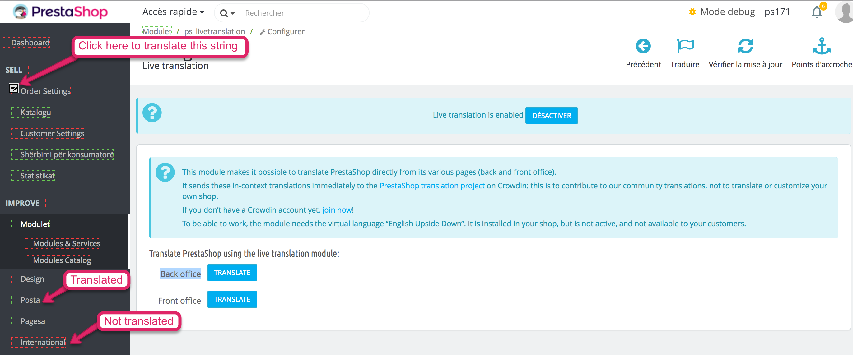 PrestaShop Live translation module