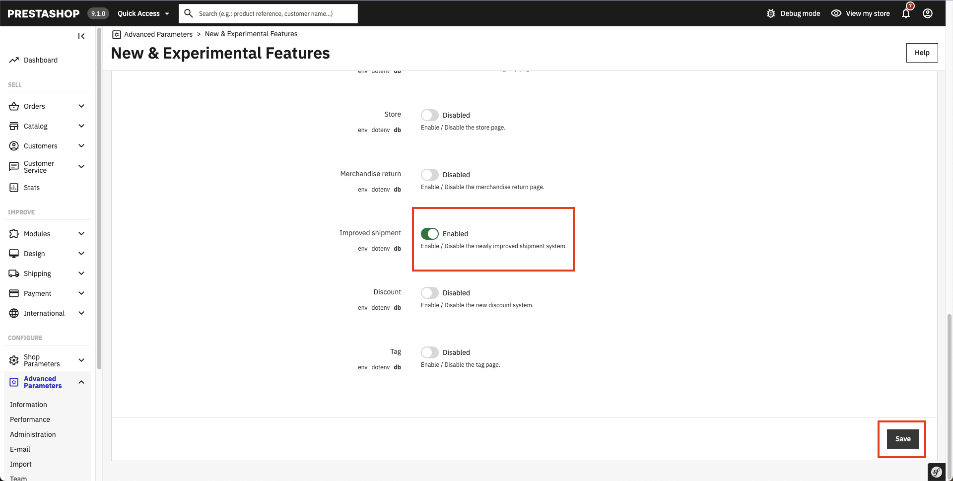 Improved shipments feature flag
