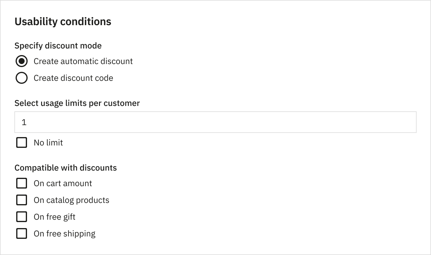 Discount Usage Conditions